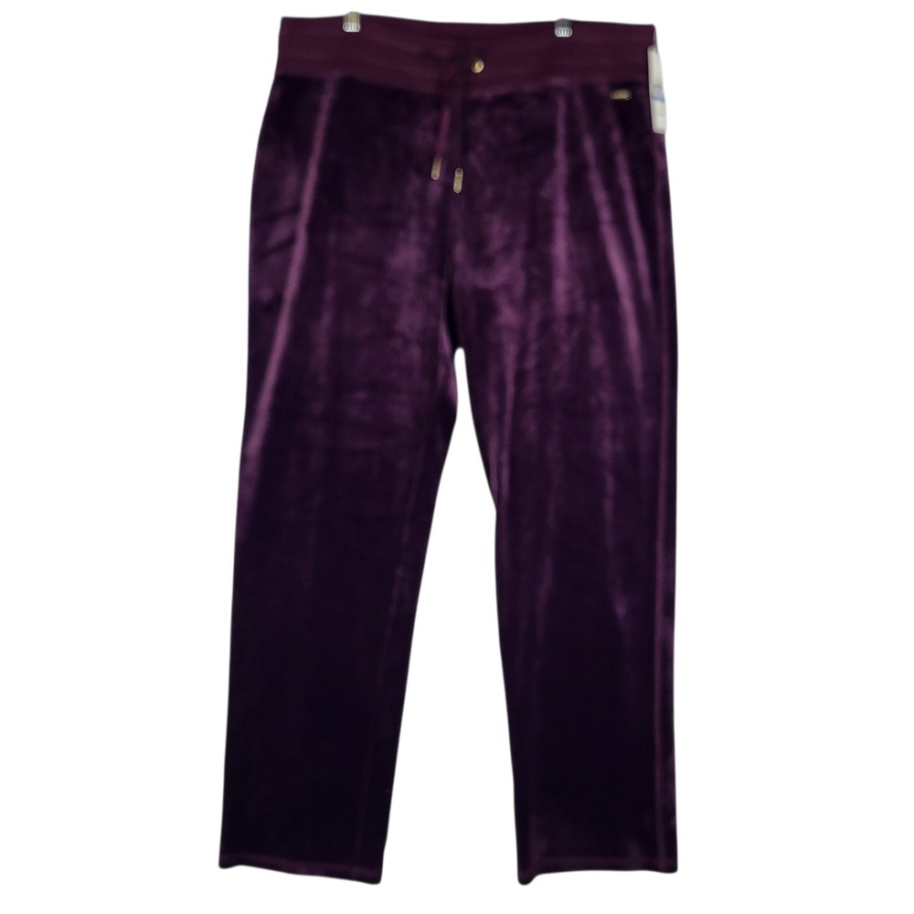 Calvin Klein Velour Pants Women's XL Purple Soft Pull-on Wide Leg Lounge NWT